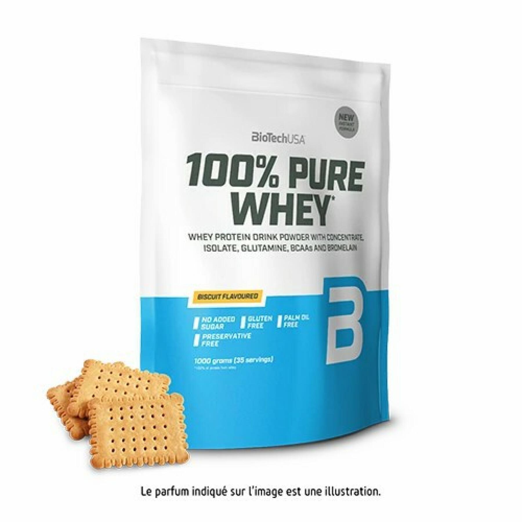 Pak van 10 zakken 100% zuivere wei-eiwitten Biotech USA - Biscuit - 1kg