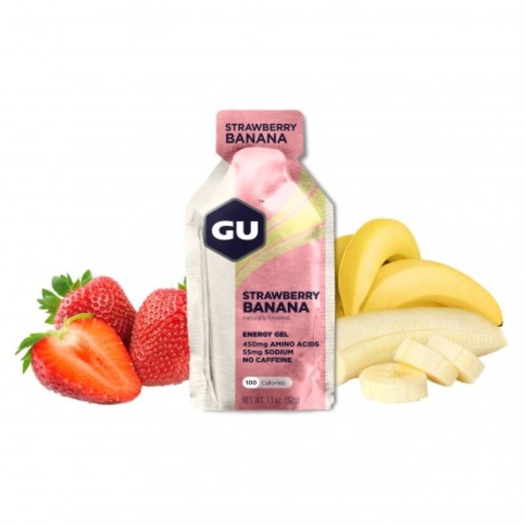 Set van 24 gels Gu Energy fraise/banane sans caféine
