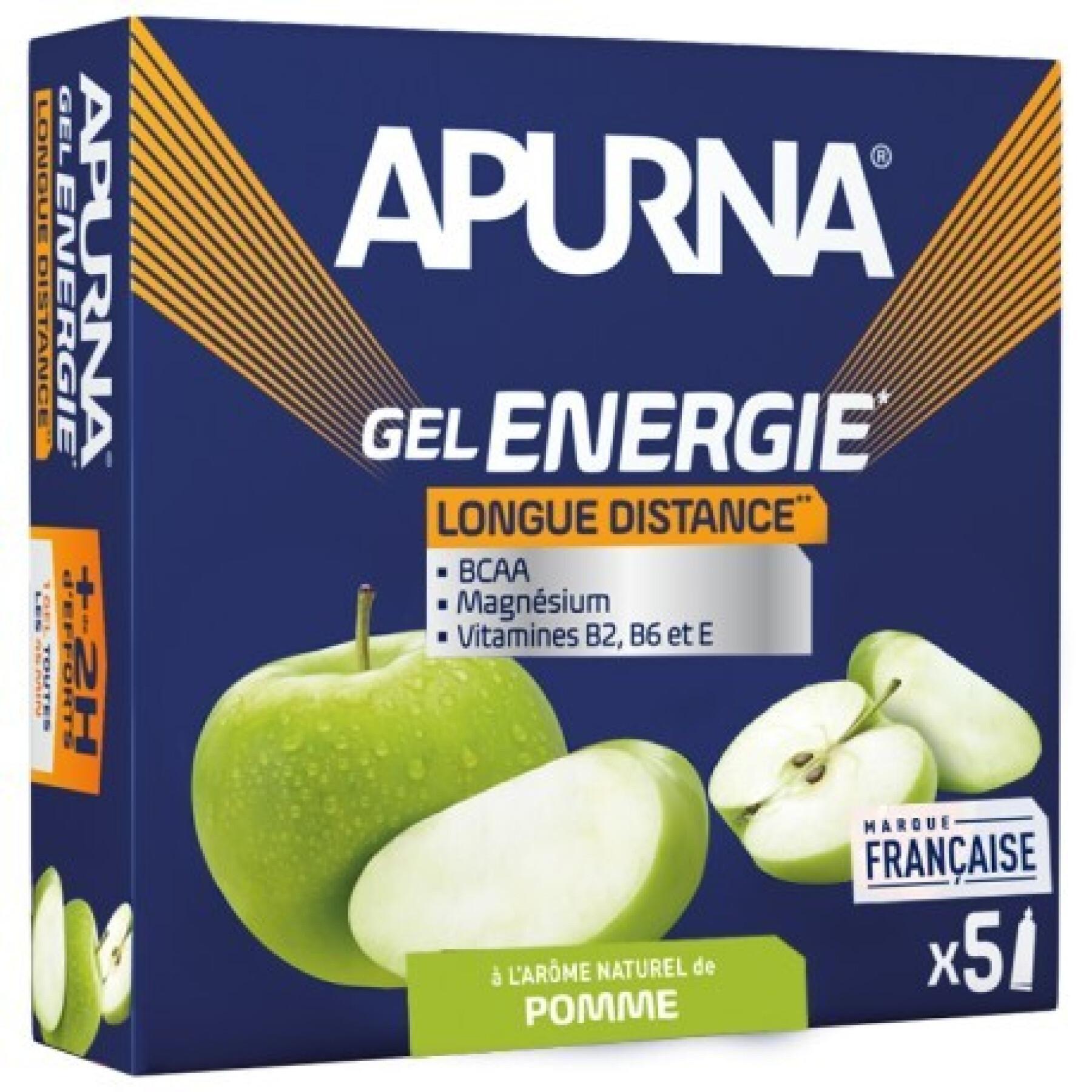 Set van 5 lange afstand energiegels groene appel +2u inspanning Apurna
